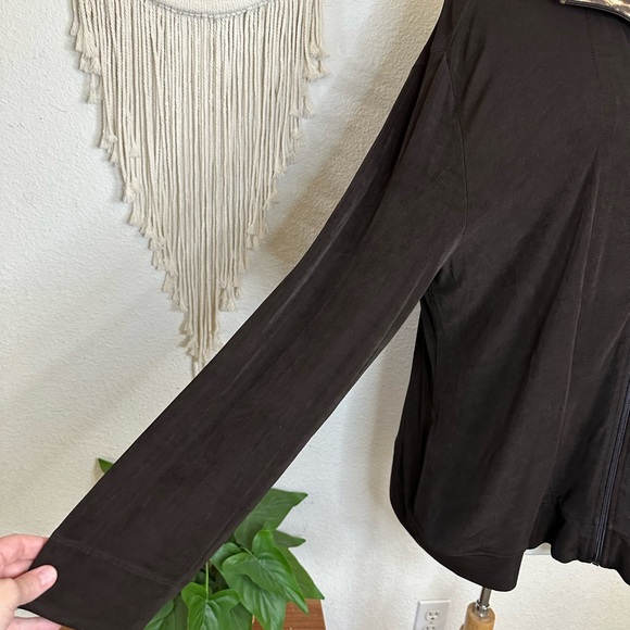 Chicos travelers dk brown leopard print collar slinky knit cardigan XL full zip - Picture 2 of 5